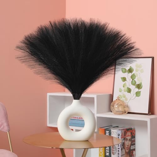 Ureymx Faux Pampas Grass Decor 17.7 Inch 30pcs, Artificial Pampas Grass Fluffy Home Decor, Short Vase Room Decor pompous Grass Flower Arrangement for Boho Home Wedding Decoration (Black) - color: Black, size: 17 Inch 30 Pcs