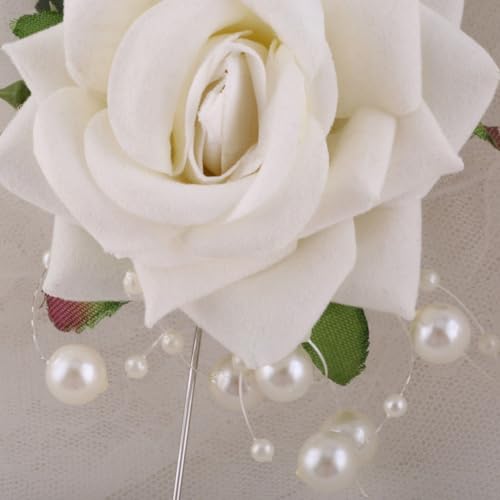 Ivory Boutonnieres Set of 6 for Groom Groomsmen Best Man Artificial Rose Flower Formal Party Boutonniere for Men Suit Prom Wedding Graduation Homecoming Ivory - color: Ivory Boutonnieres (6pcs)