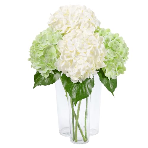 DuHouse 4Pcs Large Hydrangea Artificial Flowers,20 inch Latex Real Touch Hydrangeas for Home Wedding Bouquets Centerpieces Party Living Room Decoration(2Pcs Light Green+2Pcs White) - color: 2pcs Light Green+2pcs White, size: 4pcs