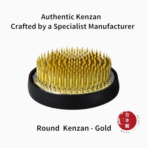 Authentic Japanese Round Kenzan Flower Frog – Made in Japan Ikebana Pin Holder for Flower Arranging (Round 2.4 in, Gold) - color: Gold, size: Round 2.4 in