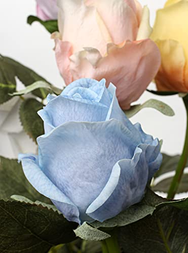 Artificial Realistic Roses Blue Flowers 24" Real Touch Silk Roses Bouquet Long Stems Rose for Flower Arrangement Fake Roses Decor for Home Party Wedding Table Centerpieces Roses Realistic - 5 Pcs - color: Blue
