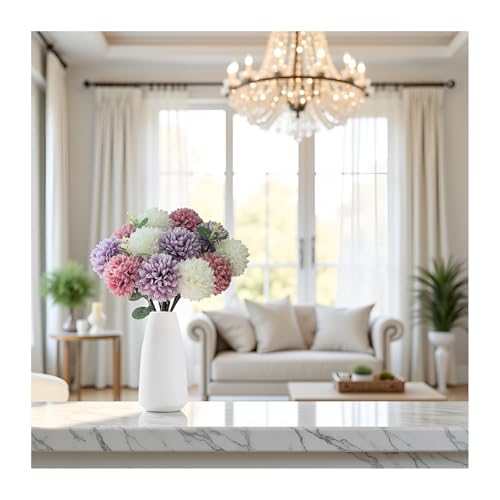 Artificial Silk Chrysanthemums with Eucalyptus, 12" Faux Mums | 24 Stems (Purple, White, Fuchsia) + 6 Eucalyptus, Plastic Stems Bendable, for Home Table Wedding Party Office Decor - size: 30pcs