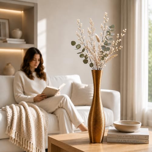 Leewadee Decorative Tall Floor Vase for Living Room Decor, 20″, Gold, Resin - color: Gold, size: 20 inches
