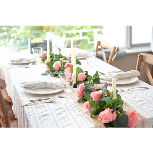 FiveSeasonStuff Amaranth Pink Artificial Rose Garlands, Four Separate Faux Flower Vines with Greenery - color: Amaranth Pink