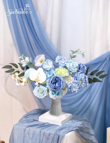 Baby Blue Flowers Artificial Roses Combo Set Fake Blue Silk Flowers Faux Peony Flowers Mix Hydrangea Orchid with Stems for Wedding Bouquets Baby Bridal Shower Party Floral Arrangements Decor - color: Sky Blue, size: The Modern Classic