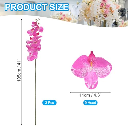 PATIKIL Artificial Orchid Stems 41", 3 Pack 9 Heads Faux Phalaenopsis Flowers Real Touch Fake Orchid Flower Branch for Vase Home Wedding Decoration, Fuchsia - color: Fuchsia