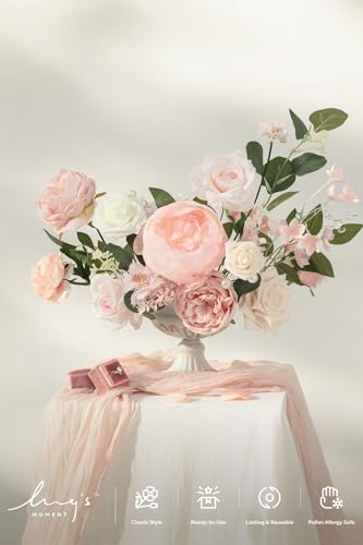 Ling's moment Fake Flowers Box, Faux Artificial Greenery Stems Foam Roses Silk Peony Fabic Flower for Centerpieces Bouquet Wedding Table Floral Vase Bridal Shower Party, Pink & Cream, Grand Combo - color: Pk-pink & Cream, size: Grand