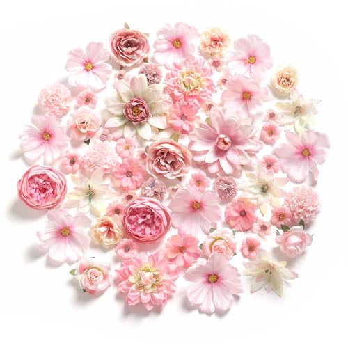 Fake Flowers Heads Bulk Pink Mini Artificial Silk Flower for Crafts, Small Artificial Daisy Roses Faux Flowers for Graduation Cap DIY Cake Wedding Party Home Garland Decoration - color: Pink