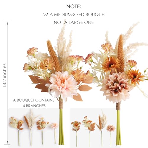 Joeabor Fake Flower Bouquet, Faux Flower Arrangement for Decorating Kitchens, Bedrooms, Bathrooms, Realistic Artificial Flowers Made of Silk & Plastic, Floral Decoration with Dahlia & Small Blossoms - color: Pink & Light Coffee