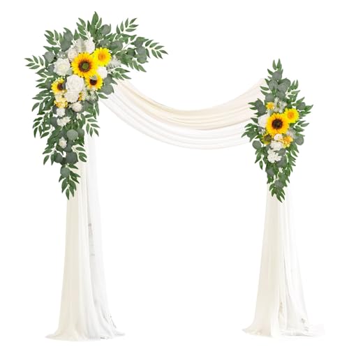 Muhanjia Artificial Arch Flowers Kit(Pack of 4),2Pcs Artificial Flower Arch Decor, 2Pcs Drapes, Ceremony and Reception Background Rose Decoration, Rose Sunflower Floral and Outdoor Party Decor - color: Sunflower