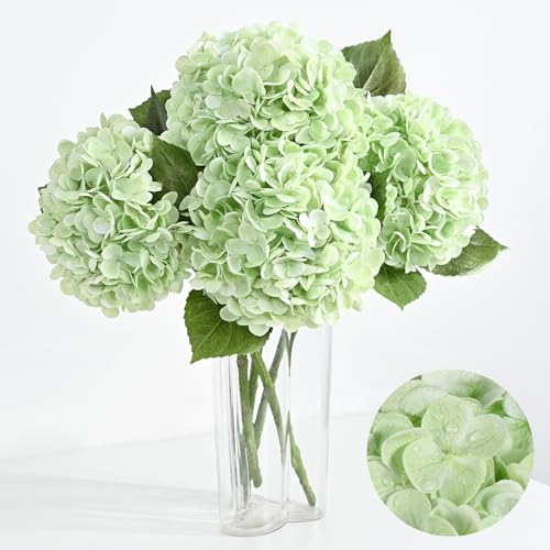 Artflower 4Pcs Real Touch Hydrangea Artificial Flowers, 22.5'' Light Green Full Latex Faux Hydrangea Flowers for Home Floral Arrangements Wedding Bouquets Kitchen Table Centerpiece Decorations - color: Light Green, size: 4 Pcs