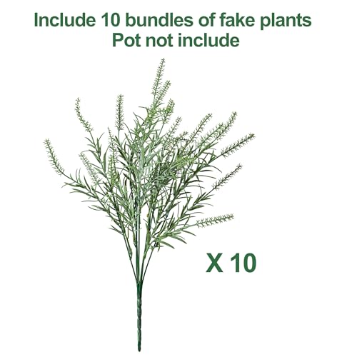 Artificial Faux Outdoor Plants for Spring Summer Decoration, 10 Bundles Fake Plastic Grass UV Resistant Look Real Fake Plants for Planter Outside Front Door Porch Patio Balcony Garden Indoor Yard Urn - color: Sage-green