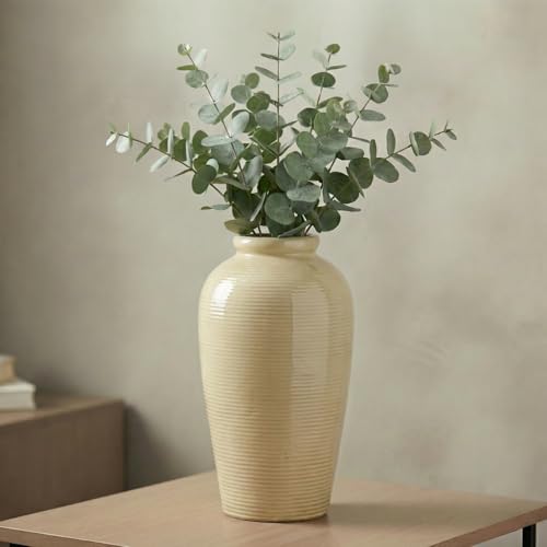 Beige Ceramic Vase for Home Decor - 11 Inch Tall Boho Vases for Flower, Modern Textured Vase for Centerpieces, Pampas Grass, Living Room, Kitchen, Fireplace, Entryway Decor - color: Beige