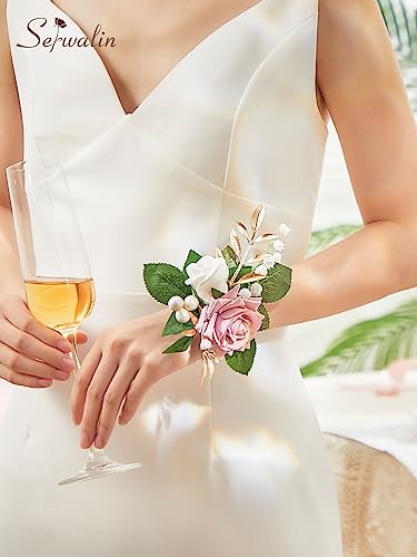 Serwalin Pink Corsage and Boutonniere Set, Prom Corsage and Boutonniere Set of Wedding Flowers Homecoming Accessories Party Suit Decoration - color: Pink, size: 1 Boutonniere & 1 Wrist Corsage - 2pcs