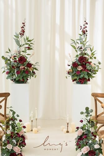 Ling's Moment 41" Tall Fall Free Standing Artificial Flowers Arrangements 2pcs Wedding Arch Altar Stage Decorations Romantic Marsala For Ceremony Reception Rose Floral Party Outdoor Centerpieces Decor - color: Red-marsala & Blush