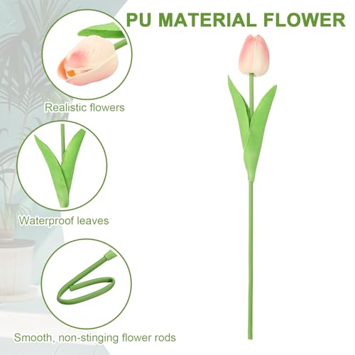 uxcell 20pcs Tulips Artificial Flowers, Faux Flowers Silk Fake Tulip Stems Real Touch for Wedding Bouquet Centerpiece Table Party Decoration(Peach Pink) - color: Peach Pink