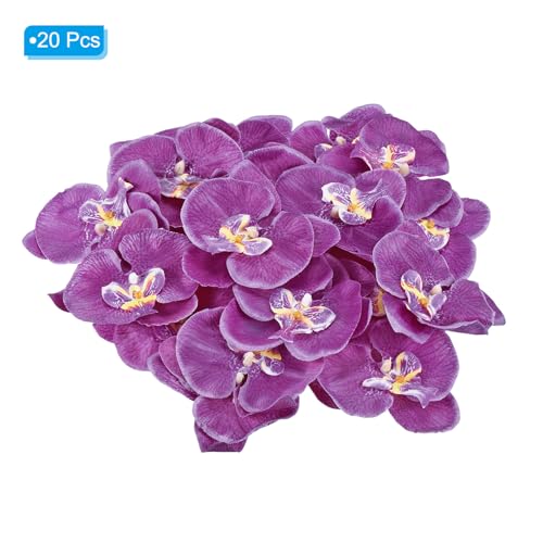 PATIKIL 10cm/3.9" Artificial Orchid Flower Heads, 20 Pack Silk Phalaenopsis Fake Butterfly Orchid Heads for Wedding Floral Bouquet Decor DIY Craft Making, Dark Purple - color: Dark Purple, size: 3.9"