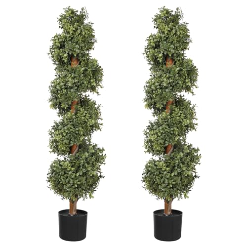 Pertivery Artificial Boxwood Spiral Topiary Tree - Realistic Outdoor Topiary Trees for Front Porch Decor, Durable Artificial Plants Outdoor, Low-Maintenance Boxwood Topiary for Year-Round Greenery