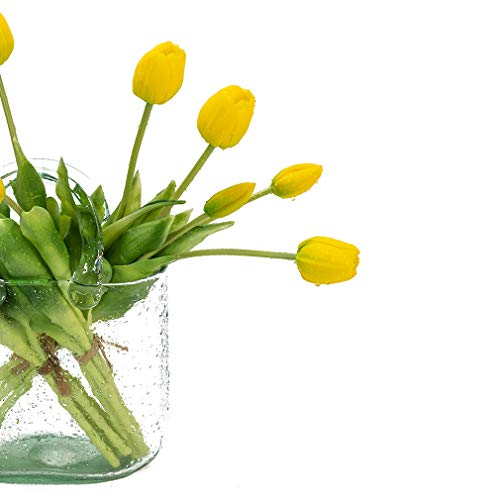 DUYONE 15Pcs Artificial Tulips Flowers, Soft Touch Realistic Latex Tulips Bouquet for Home Office Wedding Party Garden Decor, Fake Flowers for Dining Table Living Room Spring((Yellow,15pcs) - color: A Style-15pcs Yellow(no Vase)
