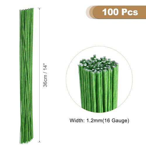 MECCANIXITY 100pcs Green Floral Wire Stems Bendable 1.2mm 16 Gauge Florist Wire for Artificial Flower Making Crafts Wreaths Supplies - color: Green, size: 1.2mm