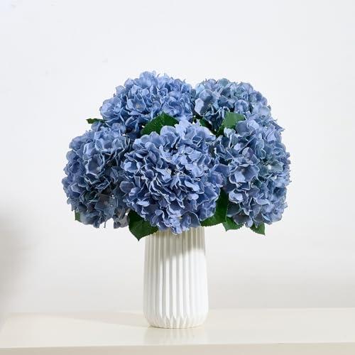 8Pcs Dusty Blue Fake Flowers Silk Hydrangea Artificial Flowers Bouquets Faux Hydrangea Stems for Home Table Centerpieces Wedding Party Decoration - color: Dustyblue