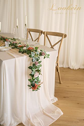 Lookein 5FT Artificial Rose Flower Garland for Table Centerpieces Backdrop Arch Flowers Decorations Wedding Ceremony Reception Table Decor, Terracotta - color: Terracotta