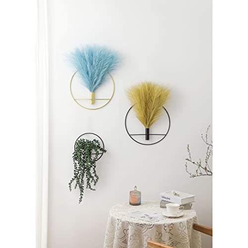 Pretty Jolly Wall Decor Metal Vase Decoration Holder, Mounted Artificial Flowers, Black Fake Wheat 2 Pack, Art Greenery, Farmhouse, Boho - color: 10-greenery-plant - Black Ring, size: S 7.8inch (Black Ring)