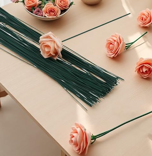 300 Pcs 22 Gauge Floral Stem Wire 16 Inch Flower Wire Floral Stems for Flower Arrangements DIY(Dark Green)