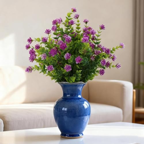1 Pack 7-Fork Simulated Eucalyptus Roses, Green Potted Artificial Flowers, Home Decoration and Wall Decoration(Rose Pink) - color: Rose Pink