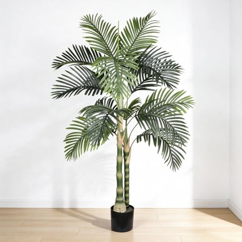 Artificial Palm Tree 5FT Tall Plants for Living Room Decor | Tall Fakeplants Large Floor Plant with Black Plastic Pot for Indoor and Outdoor Home Office Decor (5FT Artificial Palm Tree) - size: 5ft