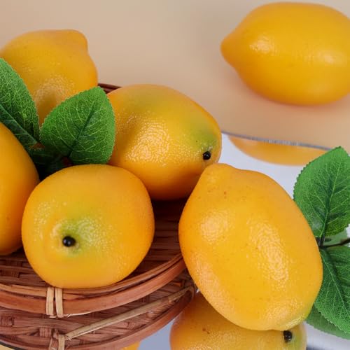 Gresorth 8pcs High Grade Fake Yellow Lemon Decoration Artificial Lemons Realistic Fruit Simulation for Home Party Holiday Christmas Display - color: B