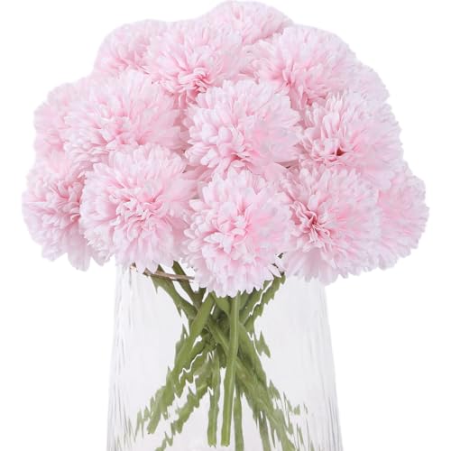 Kimura's Cabin 20pcs Fake Mums Pink Artificial Flowers Faux Chrysanthemum Ball Flowers Bouquets for Wedding Party Home Dining Table DIY Decoration - color: Pink Colour