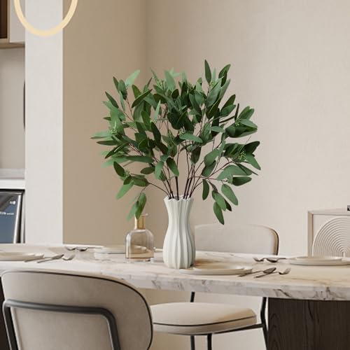 Ziwon Artificial Eucalyptus Stems, Real Touch Faux Greenery for Vase Decor, Realistic Fake Eucalyptus Branches，32 inches, 4 Packs - color: Green