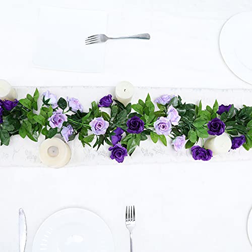 Floweroyal 2 Pack Artificial Flower Garlands 15.8FT Fake Rose Vines Silk Flowers Hanging Rose Ivy for Wedding Arch Party Home Garden Wall Decor (Purple) - color: Purple, size: 2pcs