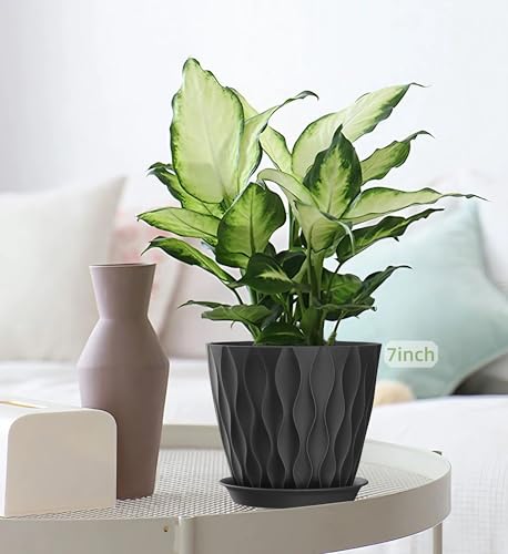 4/4.5/5/5.5/6/6.5/7 Inch Plant Pots,7 Pack Flower Pots with Drainage Holes and Trays,Plastic Planters for Indoor Outdoor Plants Growth,Black - color: Black, size: 7+6.5+6+5.5+5+4.5+4inch