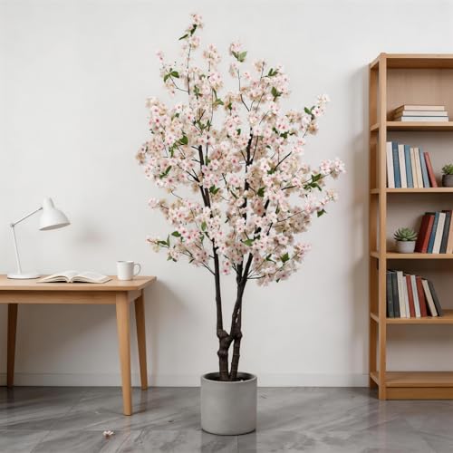 Artificial Cherry Blossoms Tree Bedroom Trees Indoor Faux Cherry Blossom Tree for Christmas New Year Home Decor - color: White-ap29