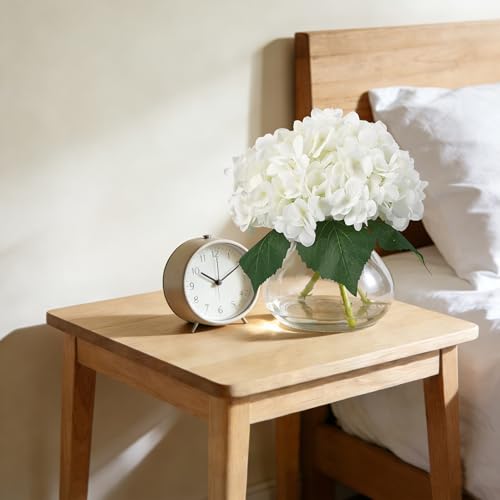 Artificial Hydrangea Flowers with Glass Vase & Fake Water - Faux Hydrangea for Home Table, Wedding Party, Office Decor | Realistic Fake Hydrangeas, Silk Flowers for Vase Arrangement(Hydrangea, white) - color: Hydrangea, White
