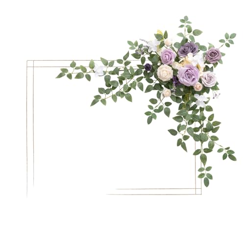 Ling's moment Wedding Artificial Welcome Sign Flowers Swag Arch Floral Garland Decorations Lilac Gold for Ceremony Reception Entrance Entryway Party Banquets Easel Wall Home Outdoor(NOT Include Sign) - color: Lilac & Gold