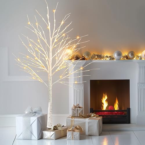 TW SHINE 144 LED Lighted Birch Tree, 6 FT Pre-lit Artificial Christmas Trees for Thanksgiving Christmas Decorations Indoor Home Bedroom Outdoor Festival Wedding Party, Warm White - color: 1 Pack