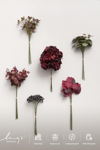 Ling's moment Artificial Greenery Stems Box Set, Faux Greenery Picks for DIY Bridal Bouquets Wedding Floral Arrangement Table Centerpieces, Burgundy & Dark Red - color: Season Combo- Early Winter