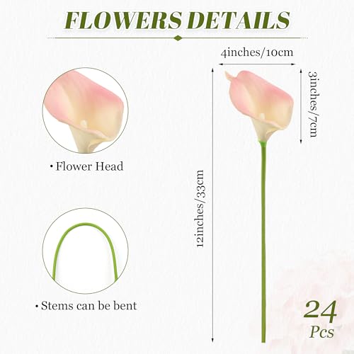 24 Pcs Pink Artificial Calla Lily Flowers Fake Pink Silk Flowers Real Touch for Wedding Bouquet Office Home Kitchen Decor - color: Pink