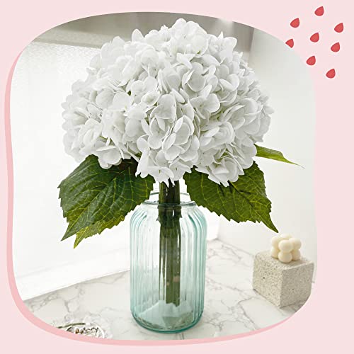 Yatim 21In White Artificial Hydrangea Flowers 5 Pcs Real Touch 3D Print Latex Flowers for Wedding Centerpieces Bouquets DIY Floral Decor Home Decoration with Stems - color: White