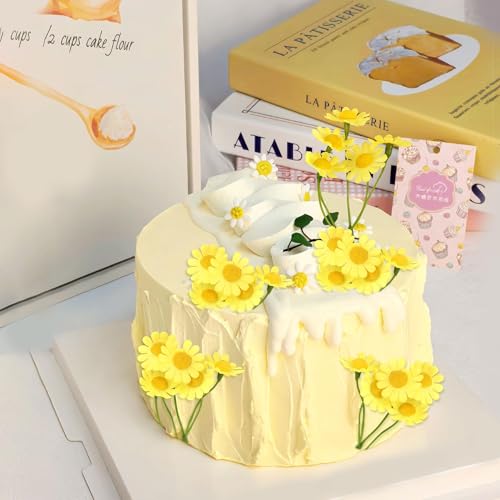 40PCS Small Daisy Branch Cupcake Toppers Artificial 3D Yellow Daisy Cake Toppers for Yellow Daisy Girls Birthday Baby Shower Flower Party Centerpiece Table Decorations Supplies - color: Yellow