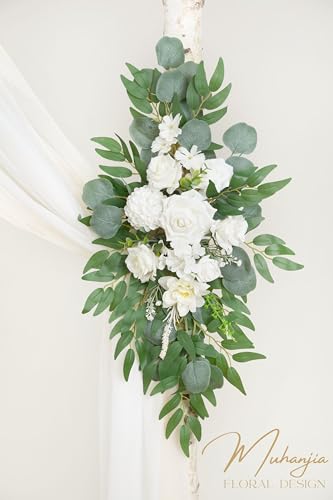 Muhanjia Artificial Arch Flowers Kit(Pack of 4),2Pcs Artificial Flower Arch Decor, 2Pcs Drapes, Ceremony and Reception Background Rose Decoration, White Champagne Floral Party and Outdoor Decor - color: White Champagne