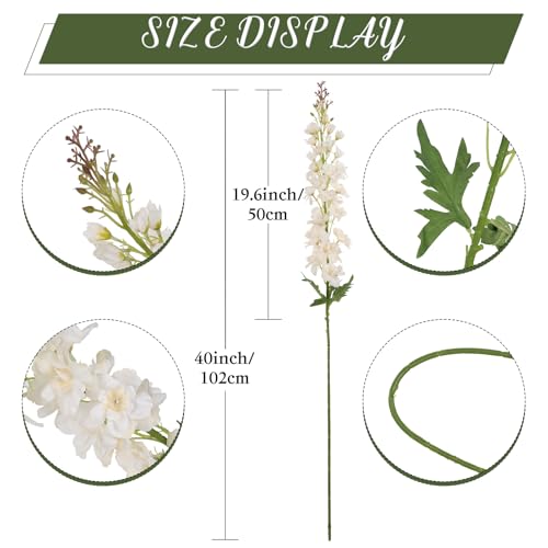 IPOPU 40" Delphinium Artificial Flowers 5PCS Faux Delphinium Larkspur Silk Flowers Long Stem Artificial Flowers for Home Wedding Floral Arrangement Centerpiece Decor(Champagne) - color: Champagne