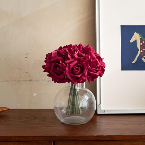 Artificial Roses-10-pcs Soft Touch Fake Flowers with Stems, Realistic Bridal Bouquet & Bulk Home Party Wedding Decor Roses - color: Rose Red 10pcs