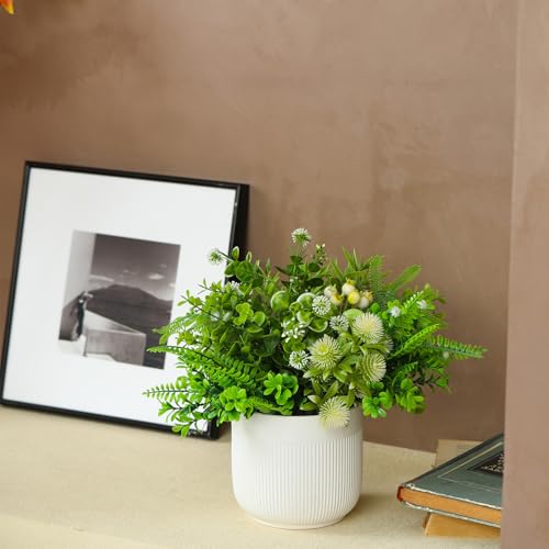 Fake Plants with Ceramic Pots, Artificial Plants Indoor, Faux Plant Flowers for Table Centerpiece Decorations Dining Room, Home Decor Living Room Bathroom Modern Farmhouse Decor - color: Green