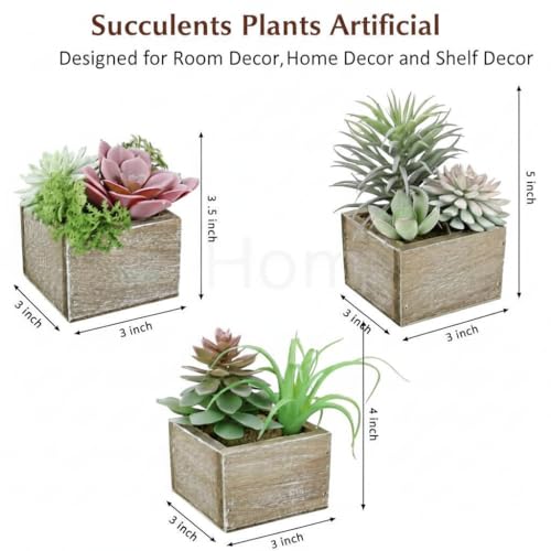 Succulent Plants Artificial, 3 Pack Small Fake Plants in Wood Pot for Home Decor, Farmhouse Artificial Plants Indoor for Living Room Bathroom Bedroom Office Kitchen Desk Wedding Coffee Table Decor - color: Symphony