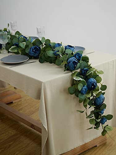 MISSPIN 2pcs Artificial Flowers Garland Eucalyptus Garland Vintage Fake Flower Peony Rose Vine Greenery Decorative Wall Hanging Plant for Wedding Arch Door Arrangement Party Decor - color: Jewel Blue