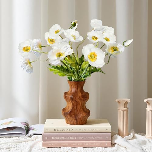 HCTCPALS Artificial Flowers for Outdoors 6 Pcs Poppy Plant Realistic Silk Fake Flowers for UV Resistant Faux Plants Outdoor Indoor Outside Front Porch Hanging Planter Decoration-23.5” White - color: Poppy White